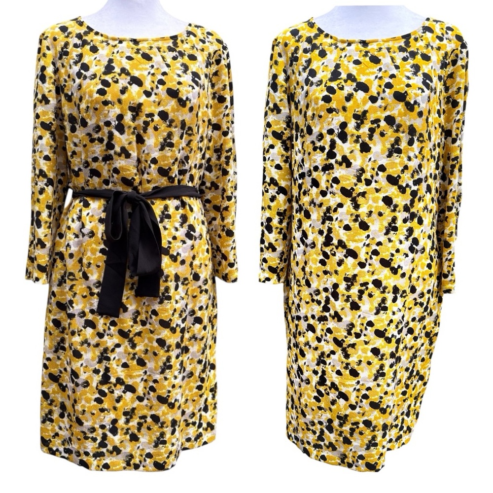 H&M Abstract Brushed Floral Yellow Crepe Dress | (US 12*) - Picture 6 of 10